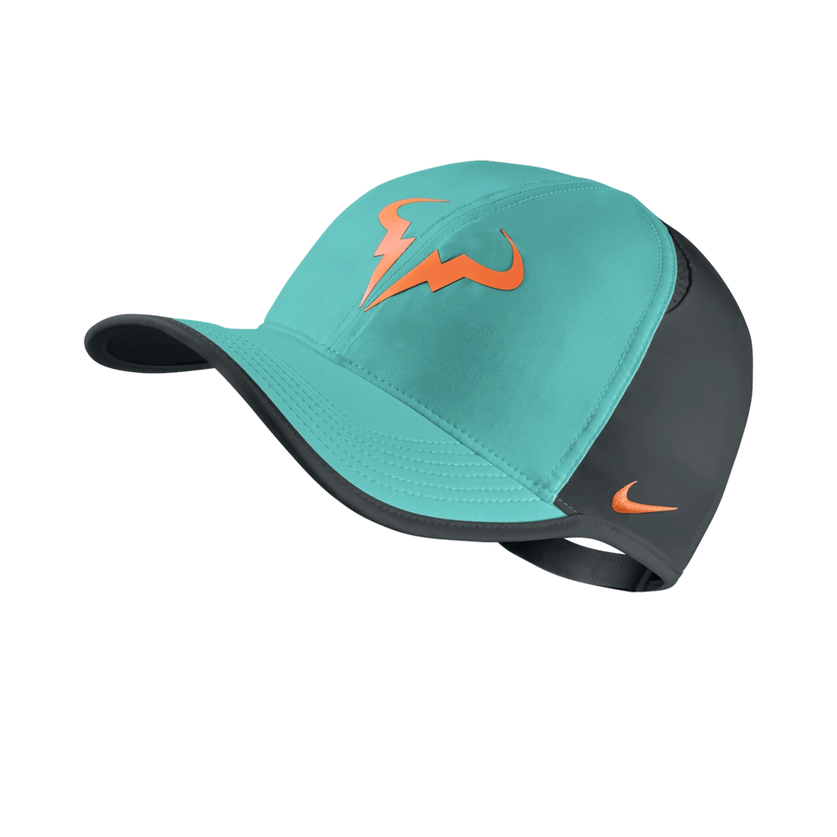 Nike Rafa Featherlight hat in Light Aqua w/Black/Classic Charcoal & Bright Mandarin [715146-466] from the Summer 2015 tennis collection